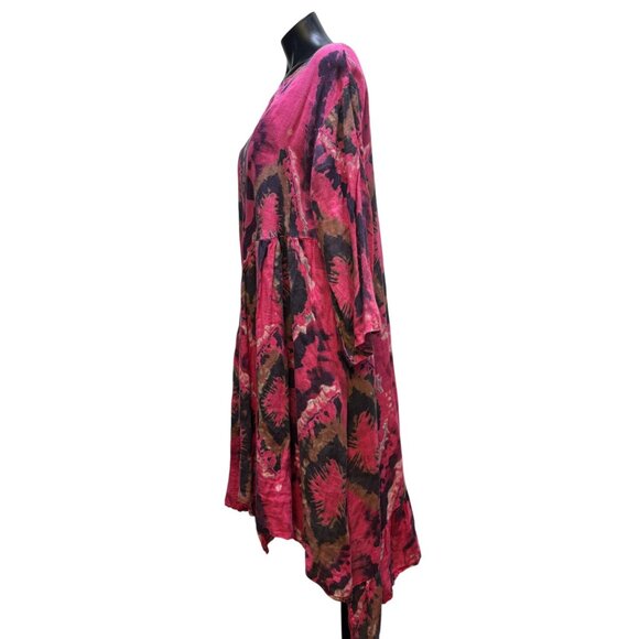 Made In Italy Linen Bohemian Midi Dress Pink Purple Brown L - Picture 4 of 6